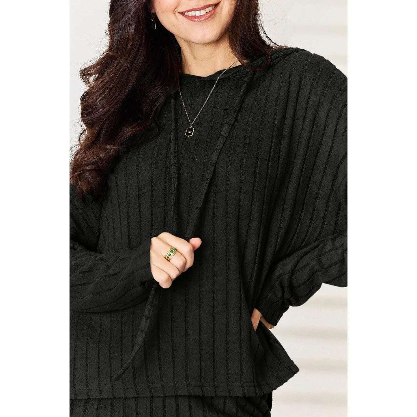 Basic Bae Full Size Ribbed Drawstring Hooded Top and Straight Pants Set - MaribelaShop2