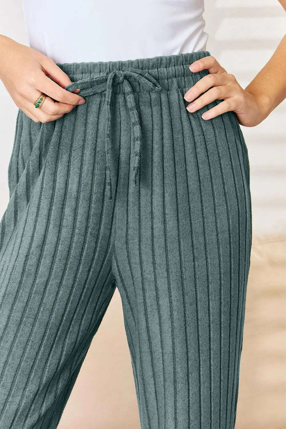 Basic Bae Full Size Ribbed Drawstring Hooded Top and Straight Pants Set - MaribelaShop2