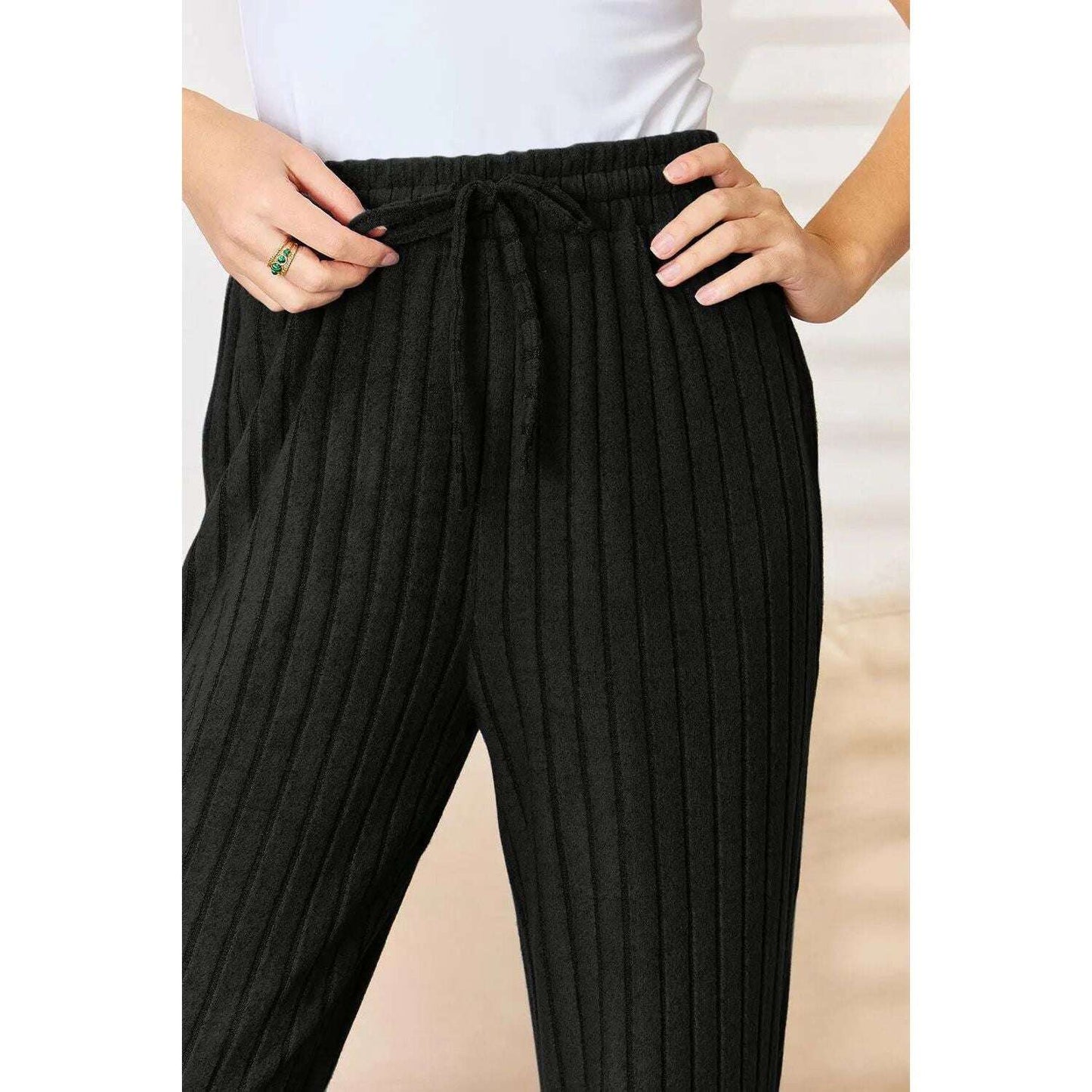 Basic Bae Full Size Ribbed Drawstring Hooded Top and Straight Pants Set - MaribelaShop2