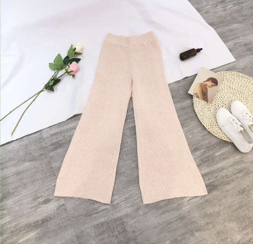 Women spring and winter korean Style loose casual high waist pendant knit wide leg pants women - MaribelaShop2