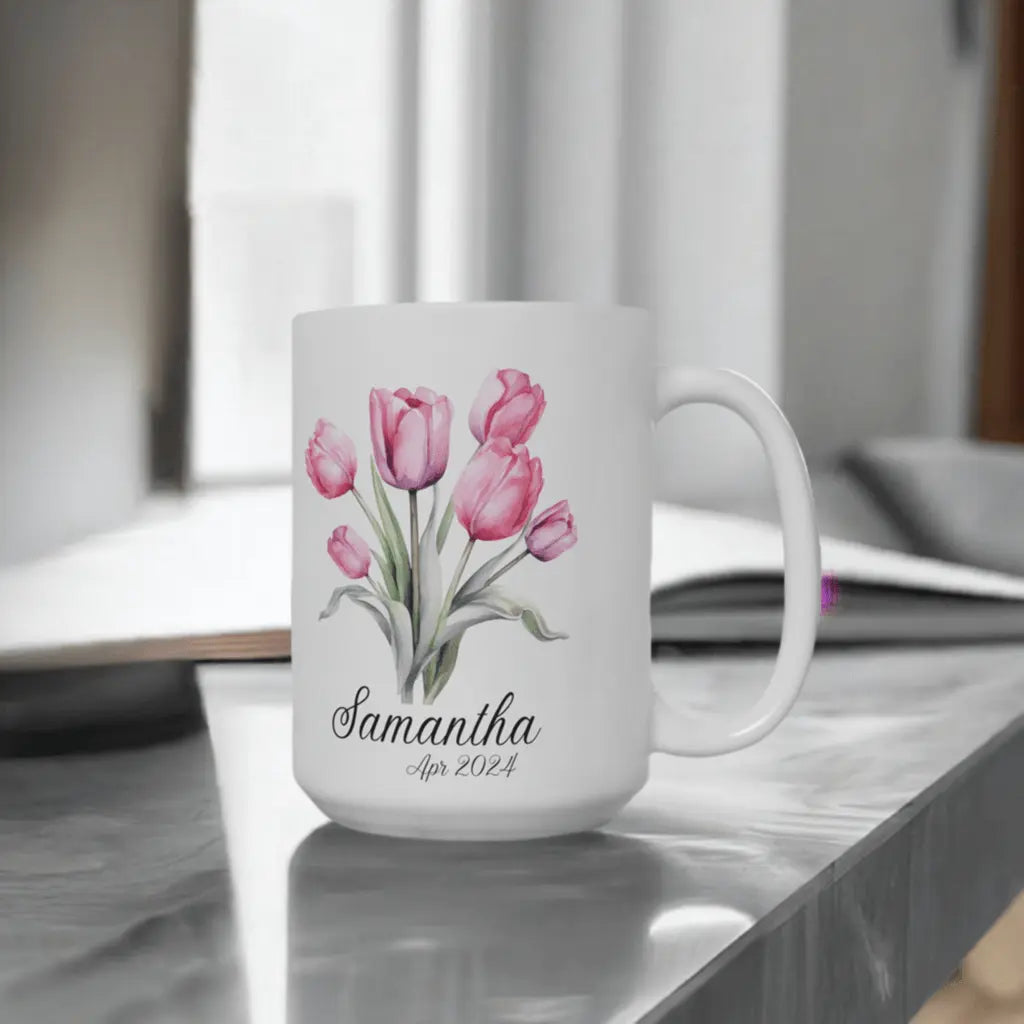 Custom mug Coffee , Name & Flowers Design,Gift for Mom, Personalized Mug Perfect Gift,15oz - MaribelaShop2