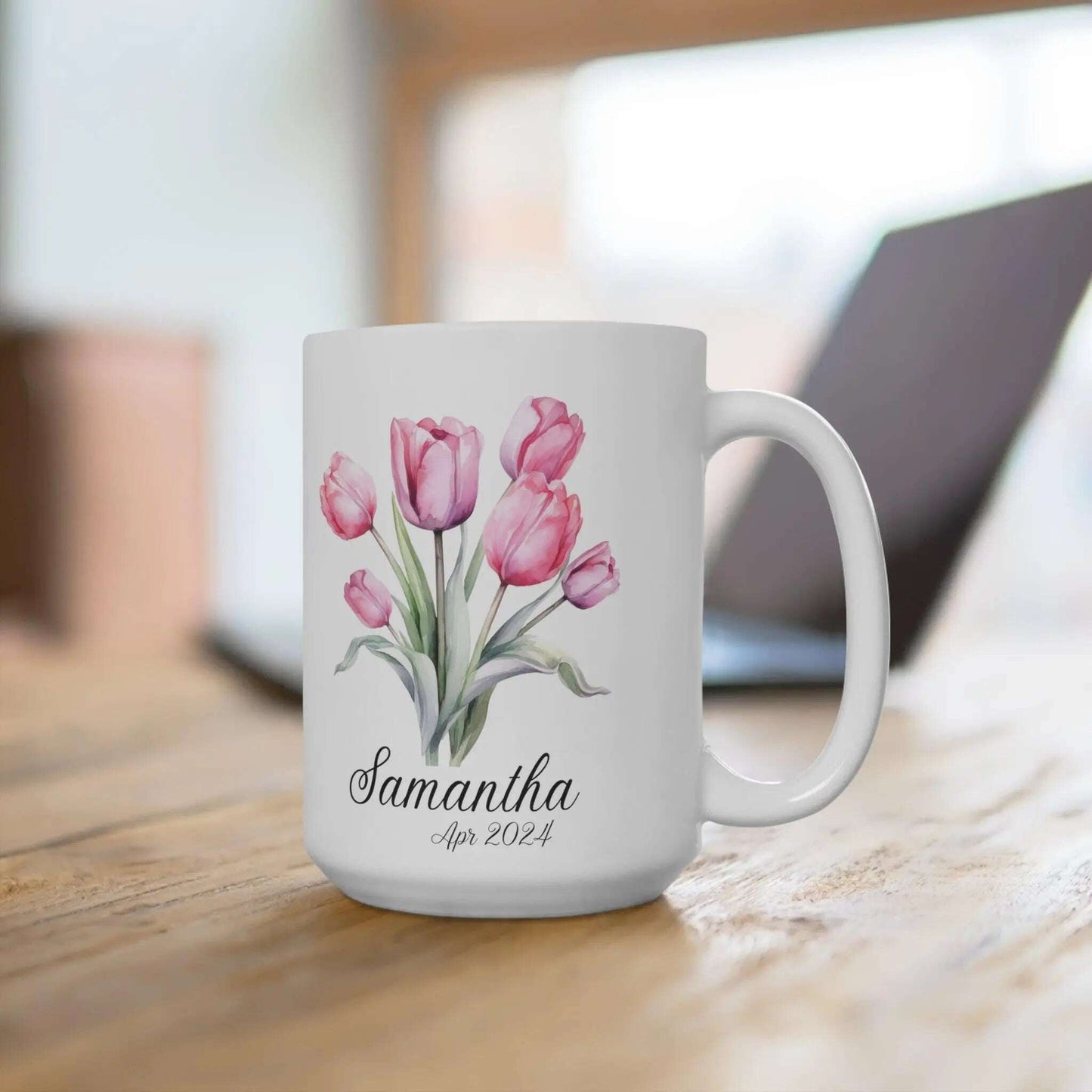 Custom mug Coffee , Name & Flowers Design,Gift for Mom, Personalized Mug Perfect Gift,15oz - MaribelaShop2