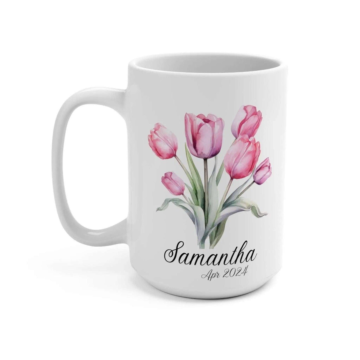Custom mug Coffee , Name & Flowers Design,Gift for Mom, Personalized Mug Perfect Gift,15oz - MaribelaShop2