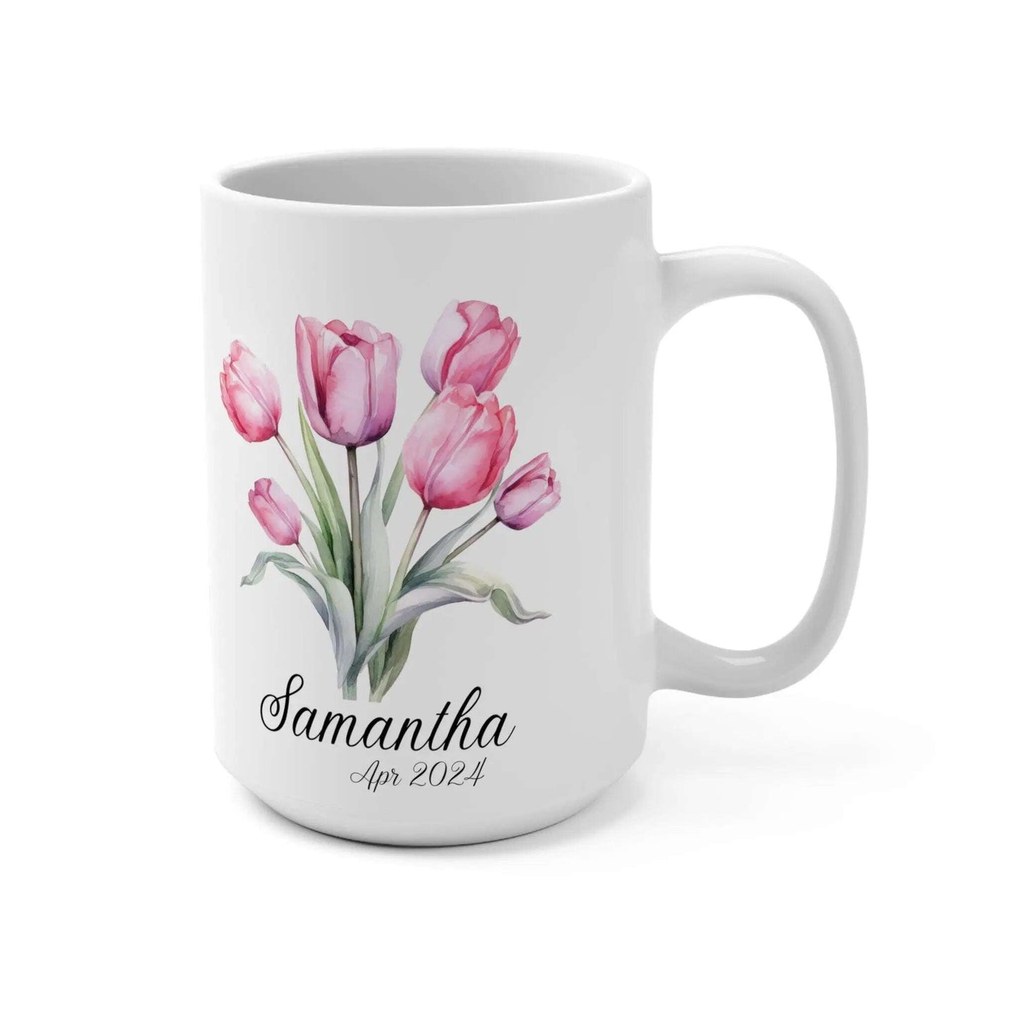 Custom mug Coffee , Name & Flowers Design,Gift for Mom, Personalized Mug Perfect Gift,15oz - MaribelaShop2