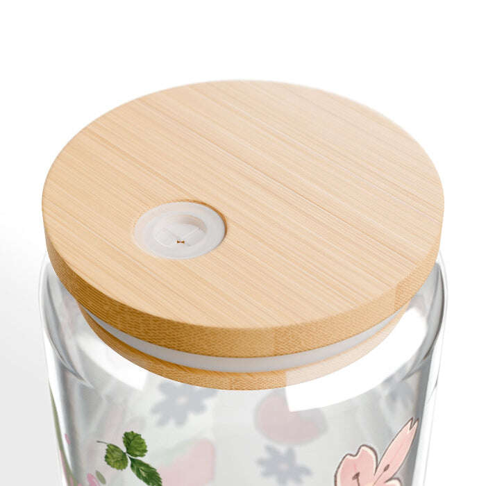 Cute Strawberry Glass Sipper with Bamboo Lid – 16oz Maribelashop2