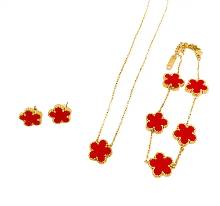 Cute Women Necklace With Five-leaf Flower Pendant Necklace Earring Bracelet Suit - MaribelaShop2