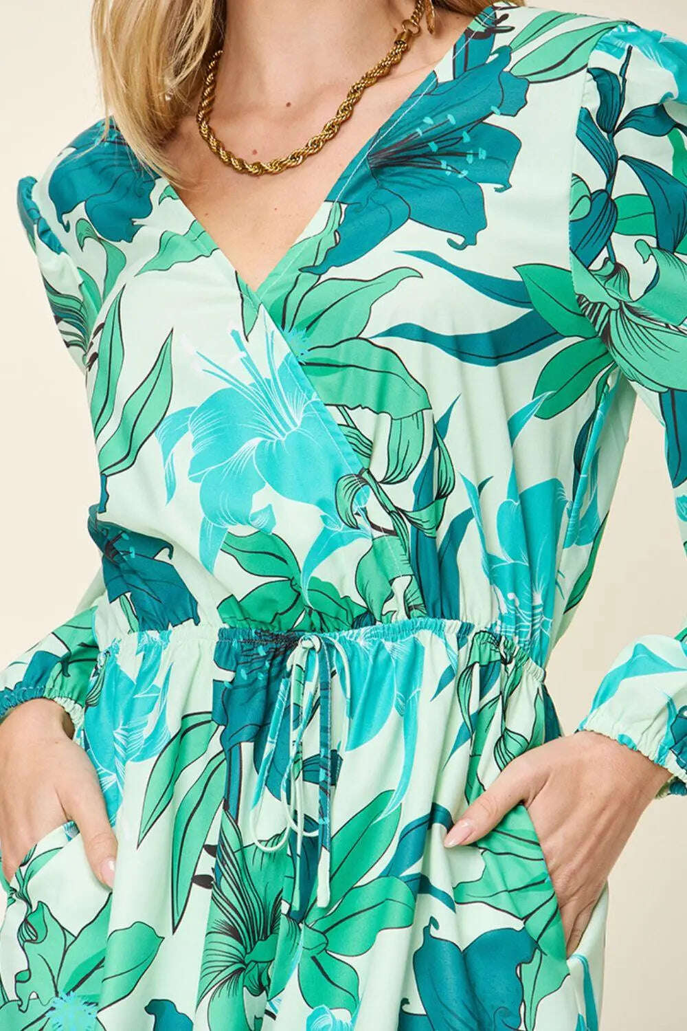 Double Take Full Size Floral Long Sleeve Romper with Pockets - MaribelaShop2