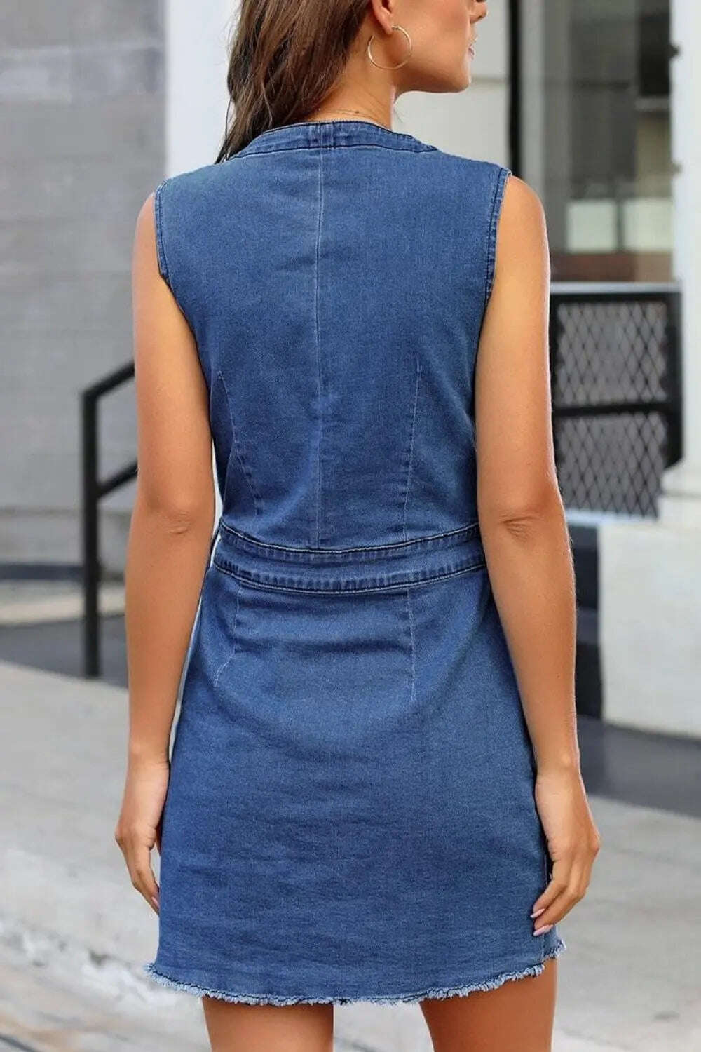 Dress Full Size Button Up V-Neck Sleeveless Denim Dress - MaribelaShop2