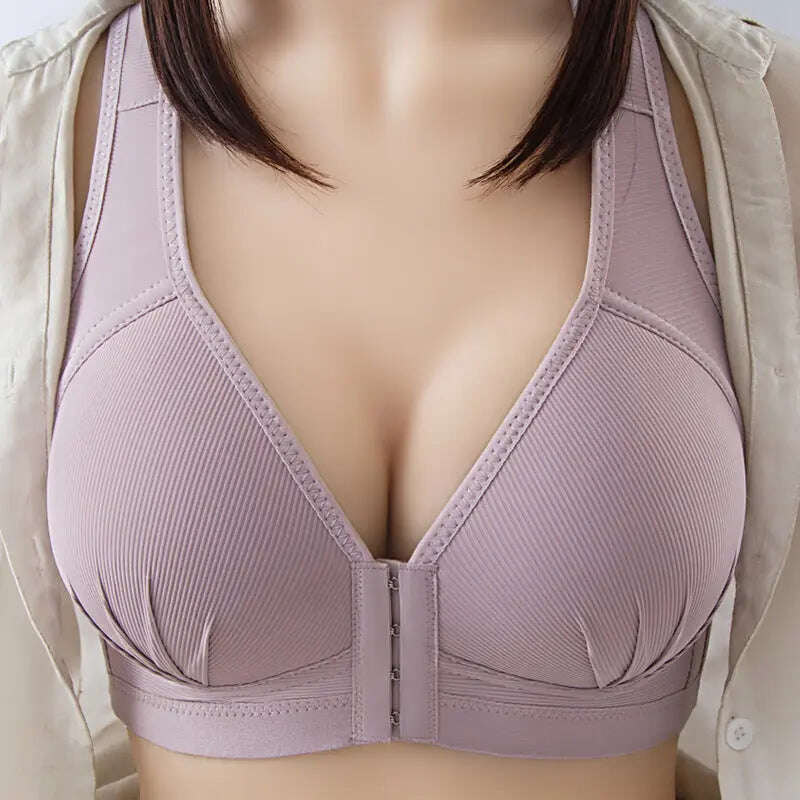Large Size Front Button Comfort Gathers Breathable Thin Non-Wire Bra - MaribelaShop2