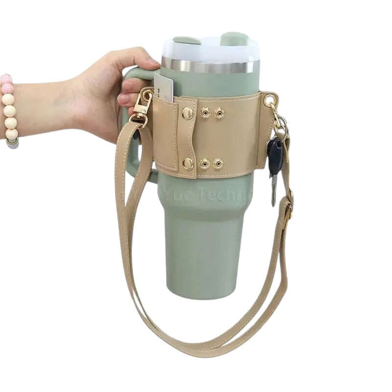 Leather Coffee Cup Carrier Cover,Water Bottle Holder. - MaribelaShop2