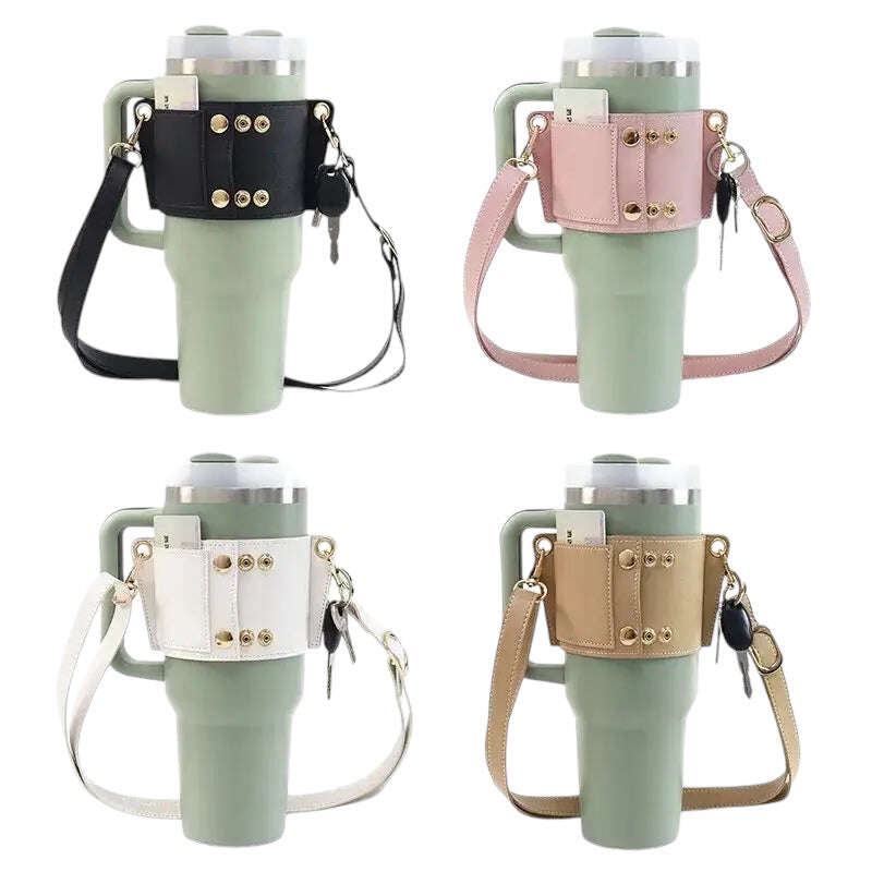 Leather Coffee Cup Carrier Cover,Water Bottle Holder. - MaribelaShop2