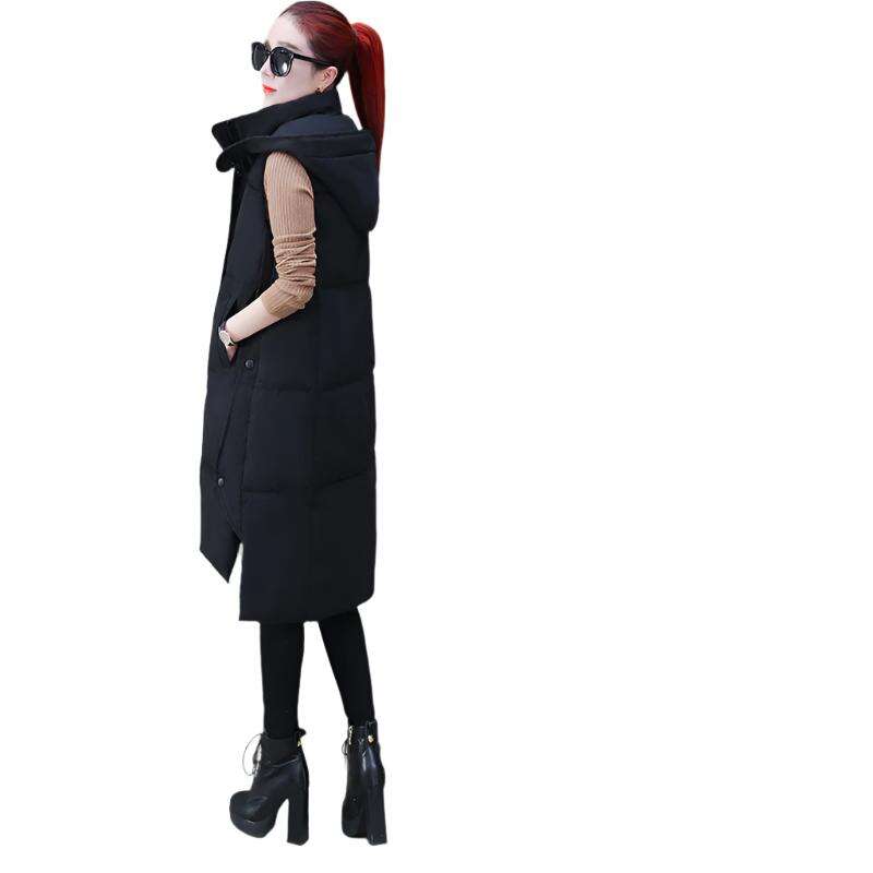 Long over-the-knee down cotton vest with thick solid color plus size vest with hood - MaribelaShop2