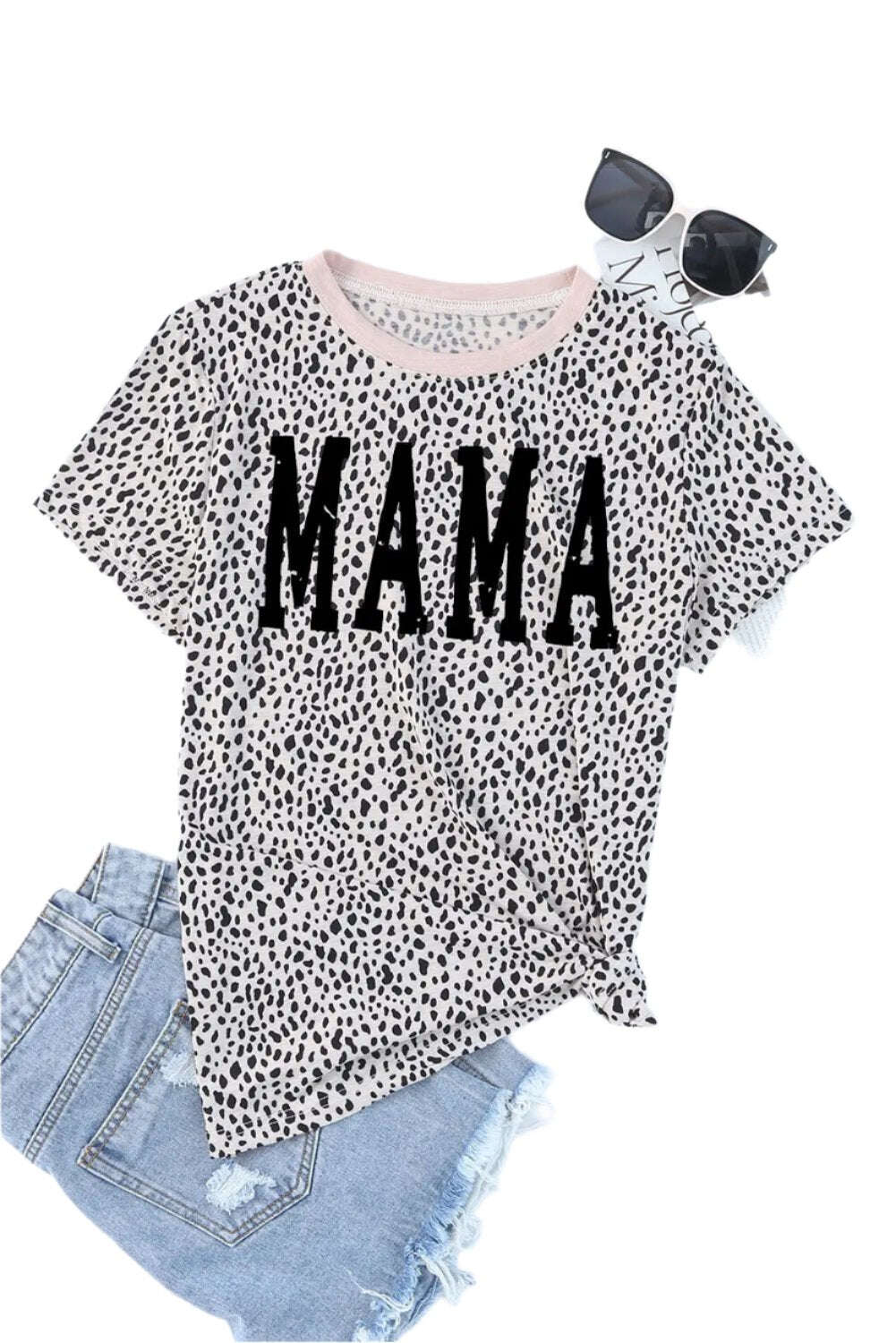 MAMA Animal Print Round Neck Short Sleeve T-Shirt, Women blouse for mom,Women Top Casual - MaribelaShop2