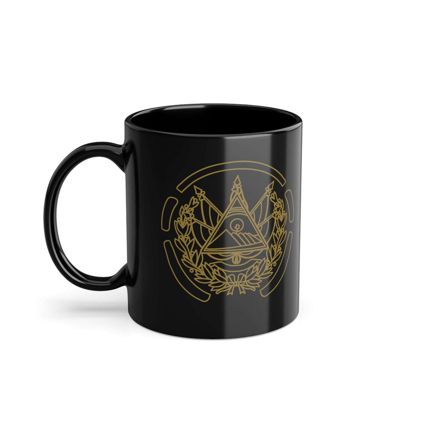 Personalized El Salvador Shield, Custom El Salvador Design, Gift For Dad, Gift Ideas,Black Coffee Cup, 11oz - MaribelaShop2