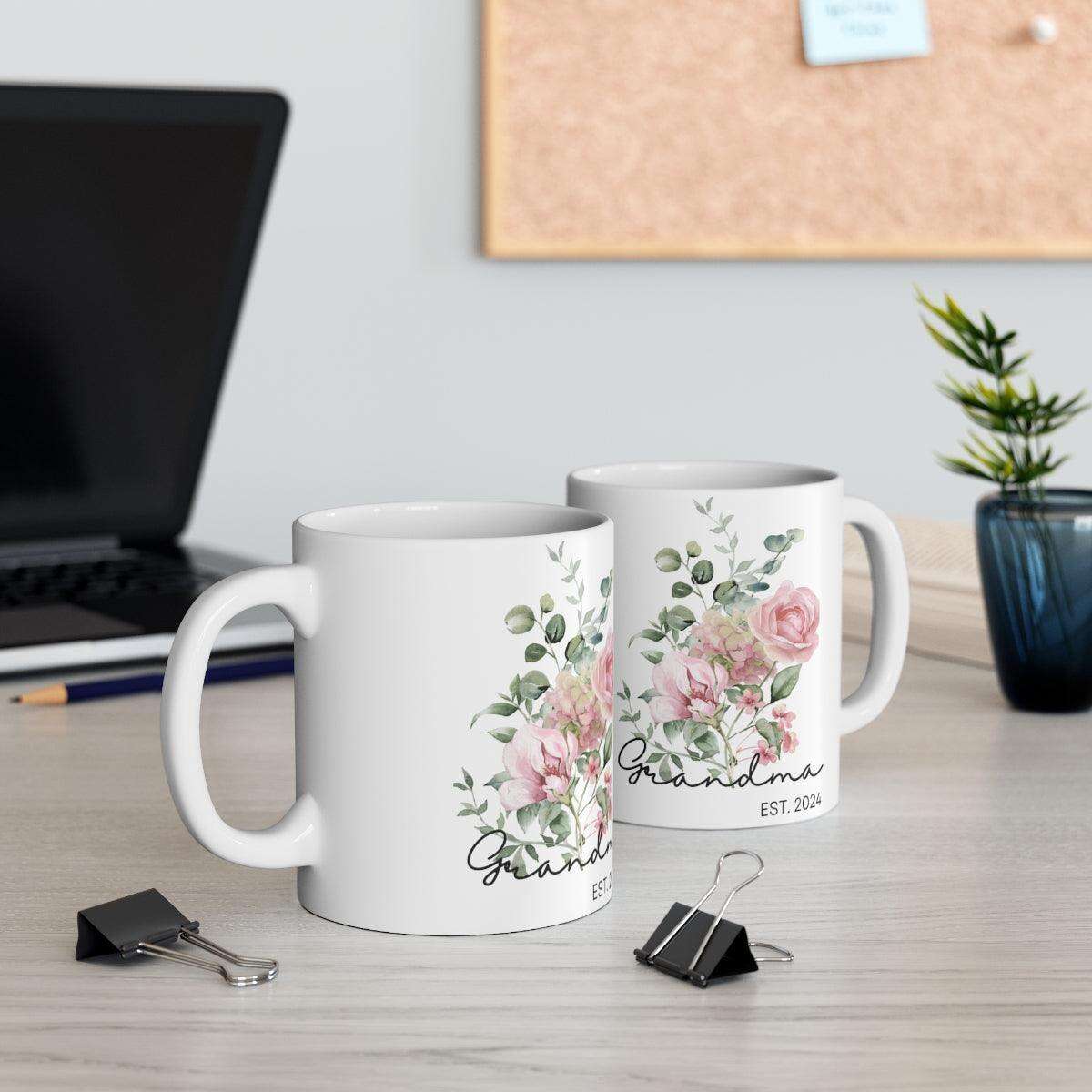Personalized, Grandma Gift,Customs, Coffee mug,Floral Ceramic Mug 11oz(N) - MaribelaShop2