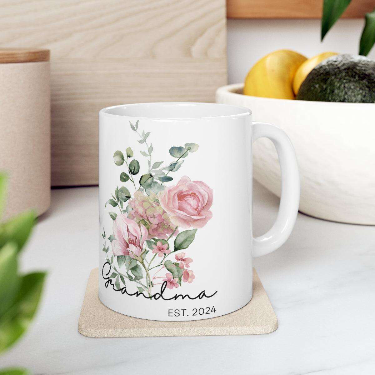 Personalized, Grandma Gift,Customs, Coffee mug,Floral Ceramic Mug 11oz(N) - MaribelaShop2