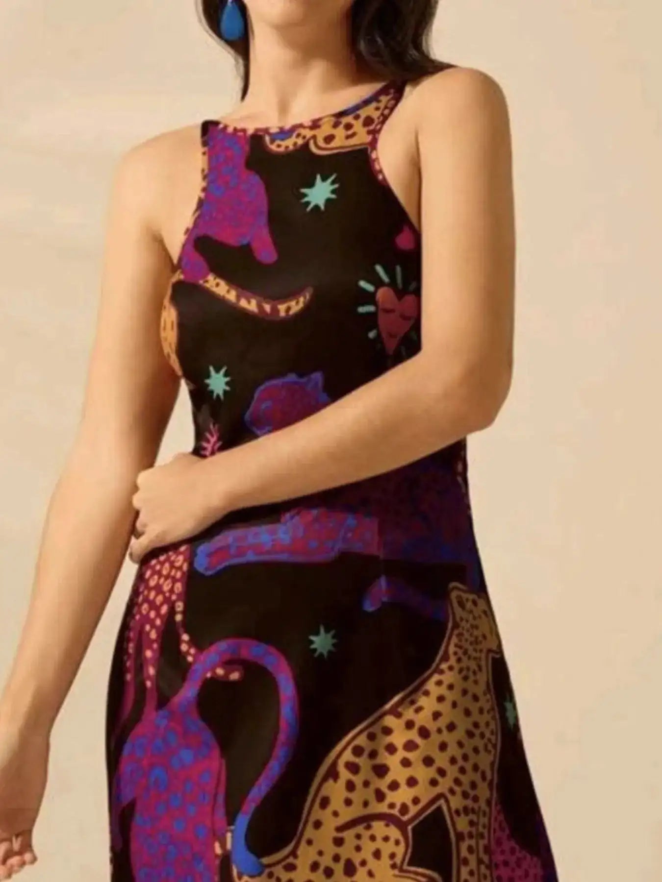 Printed Sleeveless Maxi Dress with Tie Waist Maribelashop2