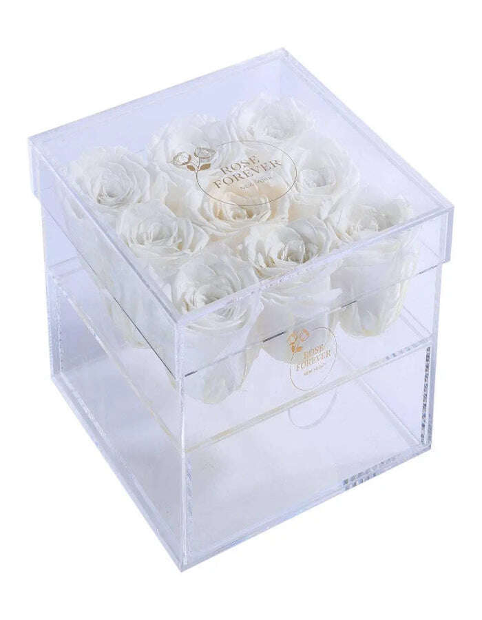 Rose Forever - Essential Crystal White 9/ Preserved Rose,Gift Arrangement. - MaribelaShop2