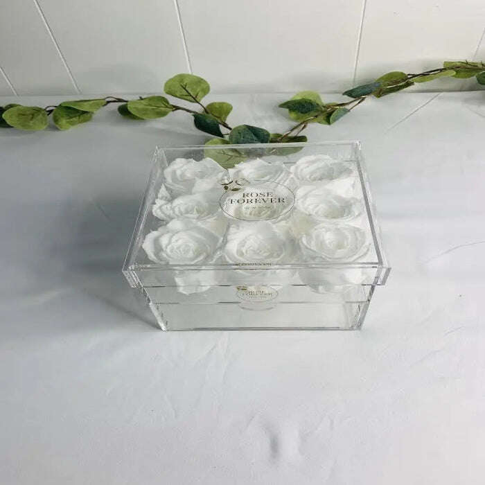 Rose Forever - Essential Crystal White 9/ Preserved Rose,Gift Arrangement. - MaribelaShop2