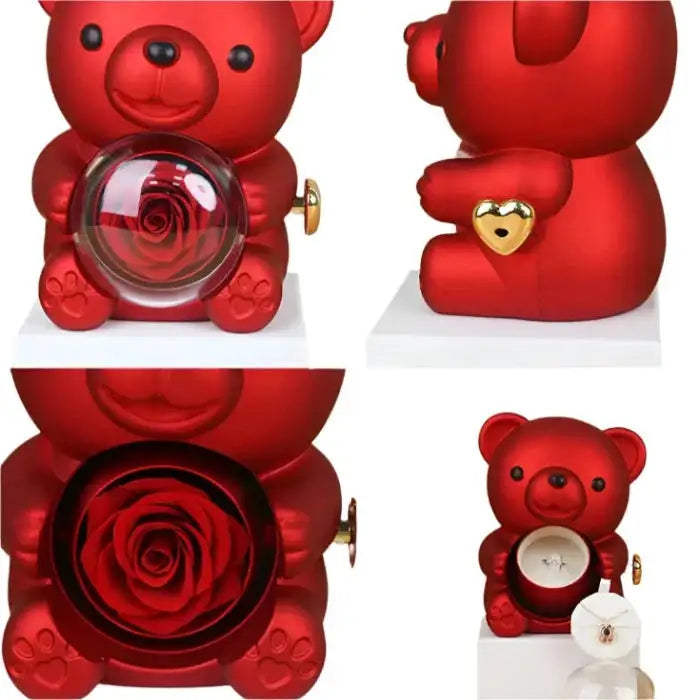 Romantic Teddy Red Bear With Preserved Rose Real Rose in Elegant Box - MaribelaShop2 This beautifully crafted jewelry box features a delightful bear design that rotates, revealing a compartment adorned with exquisite roses. Perfect for storing small treasures or as a decorative keepsake, this box makes an ideal gift for special occasions like birthdays, anniversaries, or Valentineās Day. Its compact design and intricate details ensure itās a standout piece that brings joy and elegance to any space.(Zdr)