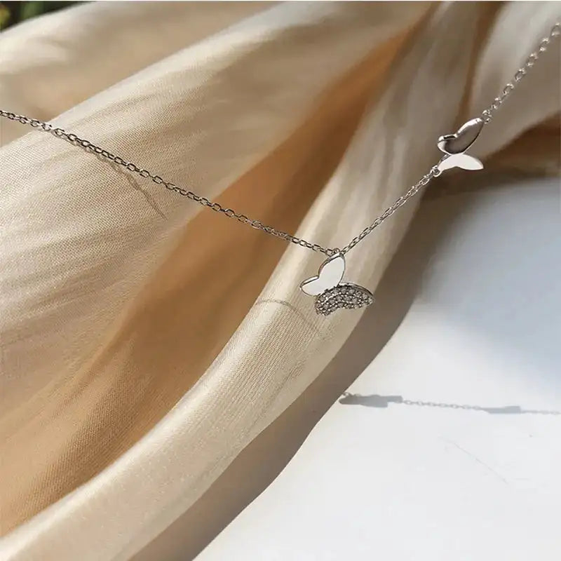 Silver Color Korean Double Butterfly Sweater Chain/ FREE SHIPPING - MaribelaShop2