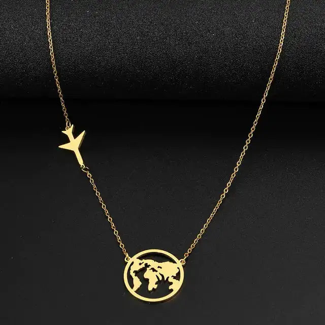 Stainless Steel Necklaces Airplane Globe Map Traveler Pendants Fashion/ FREE SHIPPING - MaribelaShop2