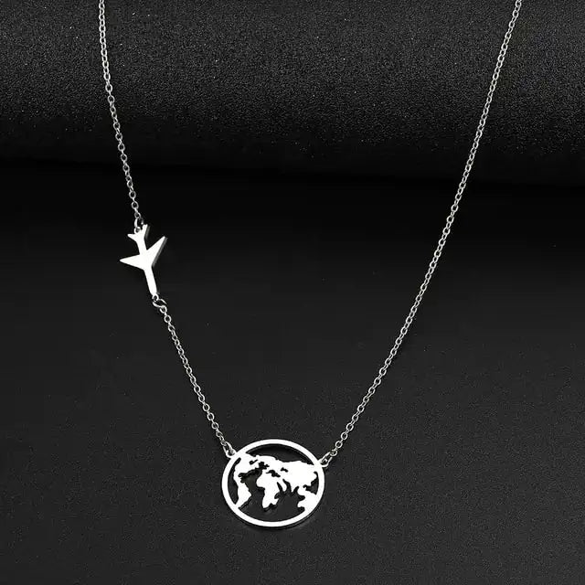 Stainless Steel Necklaces Airplane Globe Map Traveler Pendants Fashion/ FREE SHIPPING - MaribelaShop2