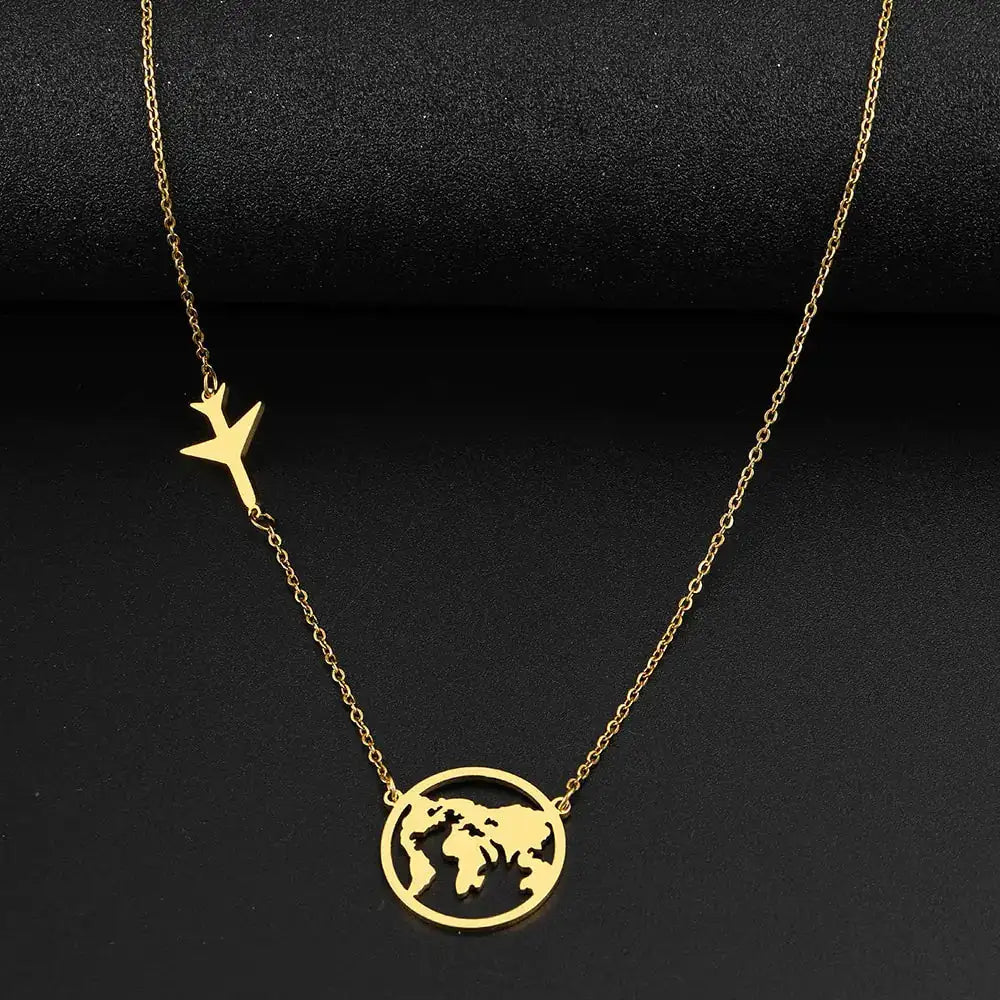 Stainless Steel Necklaces Airplane Globe Map Traveler Pendants Fashion/ FREE SHIPPING - MaribelaShop2