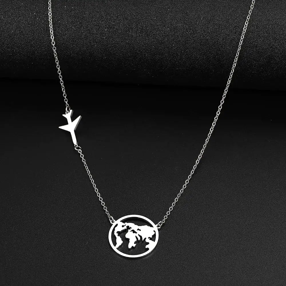 Stainless Steel Necklaces Airplane Globe Map Traveler Pendants Fashion/ FREE SHIPPING - MaribelaShop2