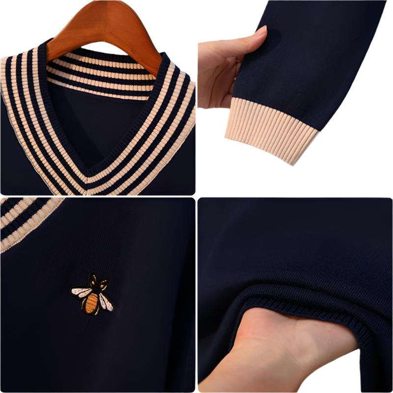 Embroidered Bee Pullover Bottoming Shirt, Unisex Soft Sweater - MaribelaShop2