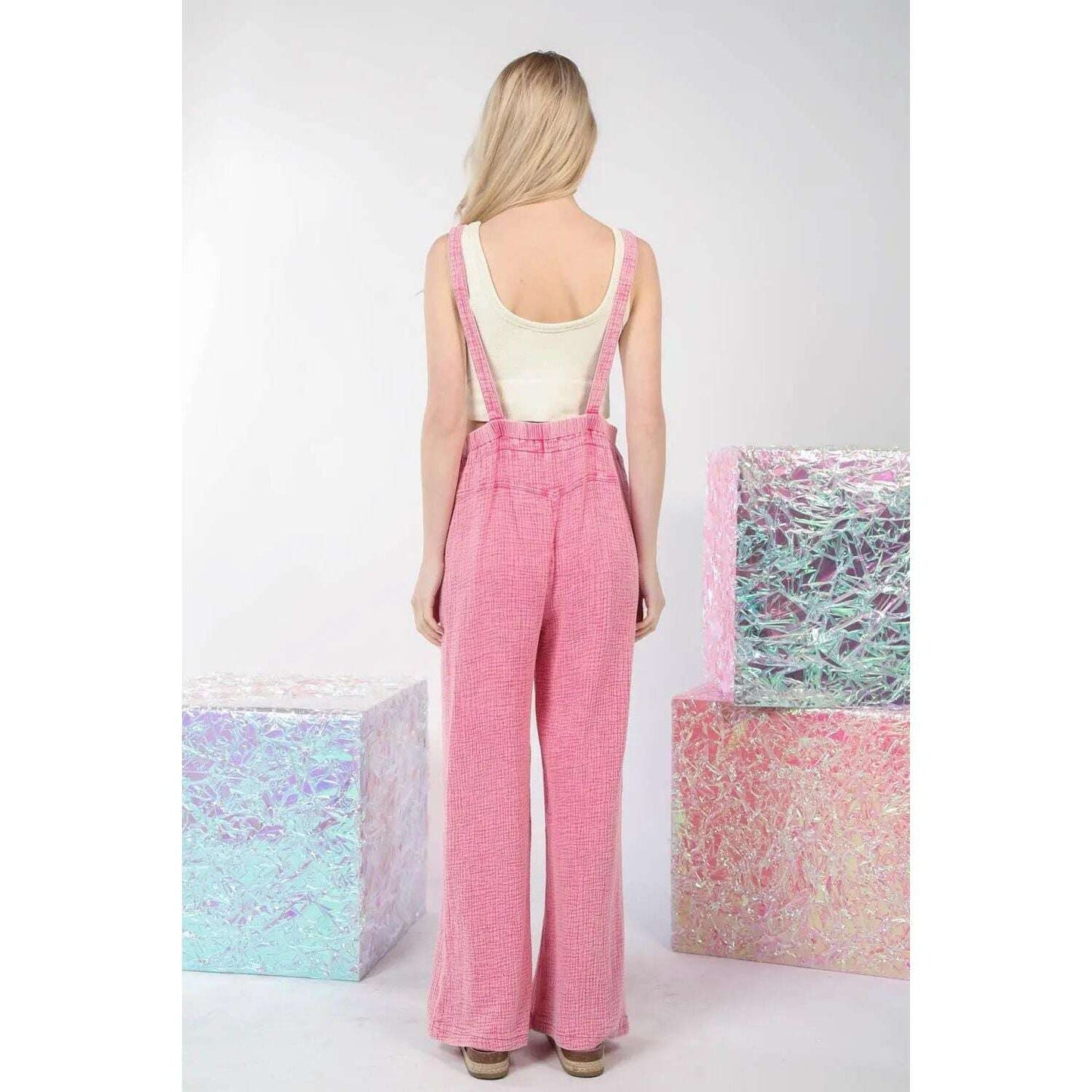 VERY J Texture Washed Wide Leg Overalls - MaribelaShop2