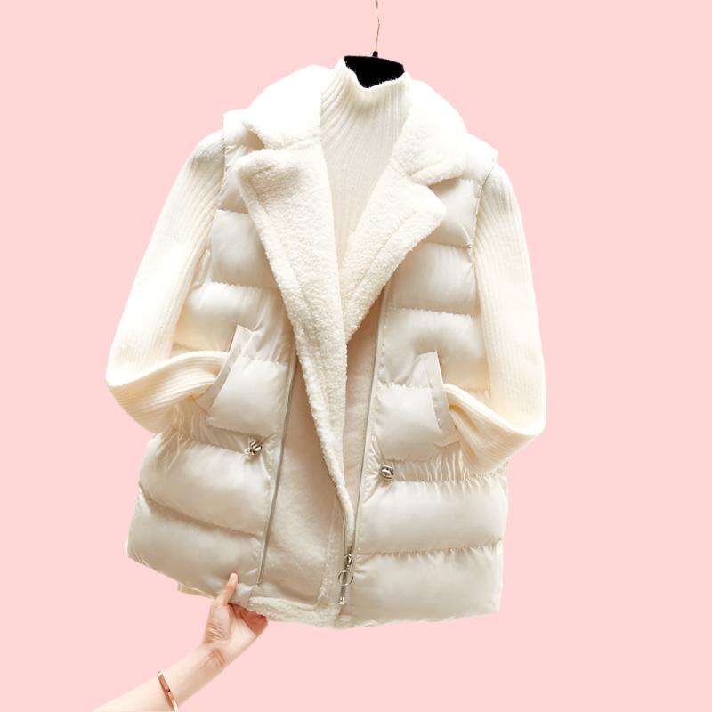 Women Lamb Wool Waist-tight Cotton Vest Coat, Korean Style. - MaribelaShop2