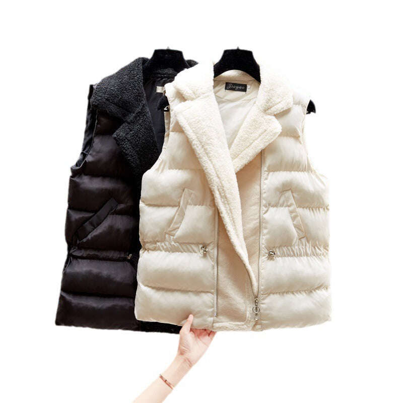 Women Lamb Wool Waist-tight Cotton Vest Coat, Korean Style. - MaribelaShop2