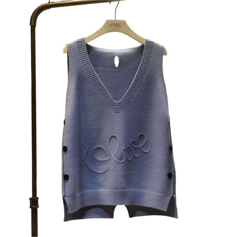 Women Large Size Loose Ladies Knit Vest Short Button,Korean Style - MaribelaShop2
