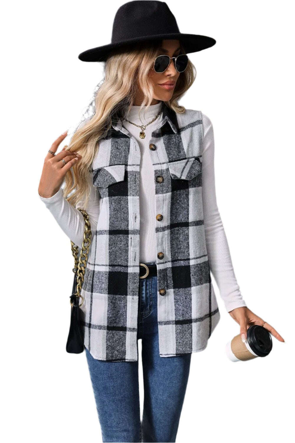 Women Plaid Button Up Vest Coat,Long Cardigan,Warm Vest - MaribelaShop2