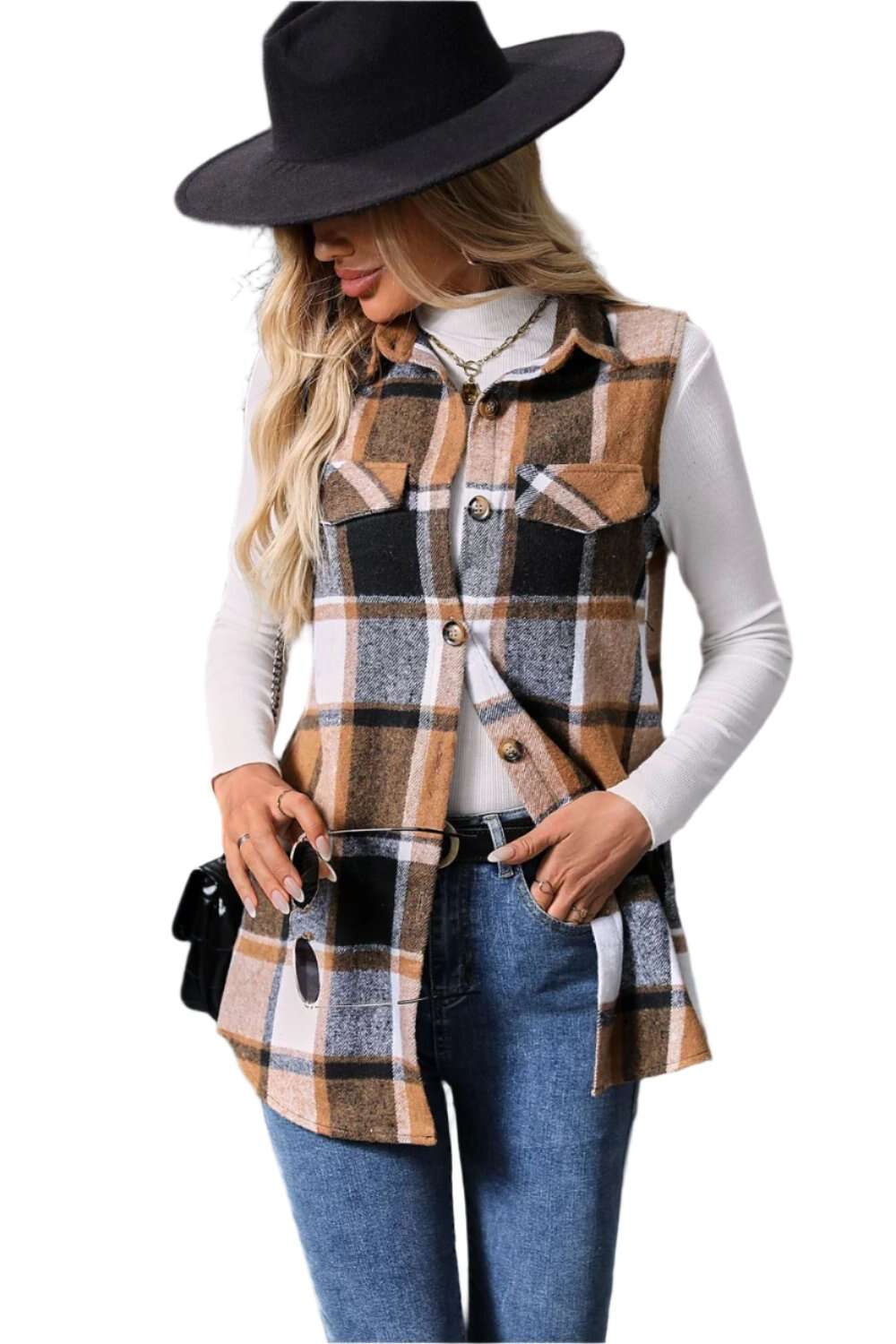 Women Plaid Button Up Vest Coat,Long Cardigan,Warm Vest - MaribelaShop2