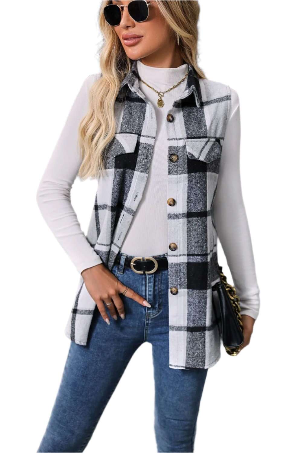 Women Plaid Button Up Vest Coat,Long Cardigan,Warm Vest - MaribelaShop2