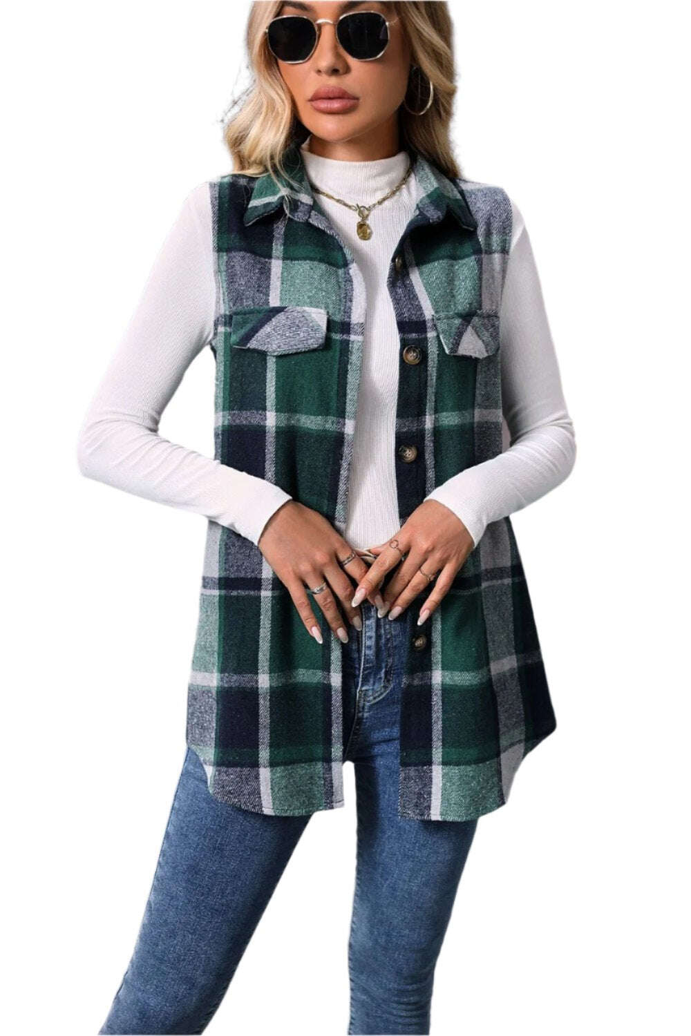 Women Plaid Button Up Vest Coat,Long Cardigan,Warm Vest - MaribelaShop2