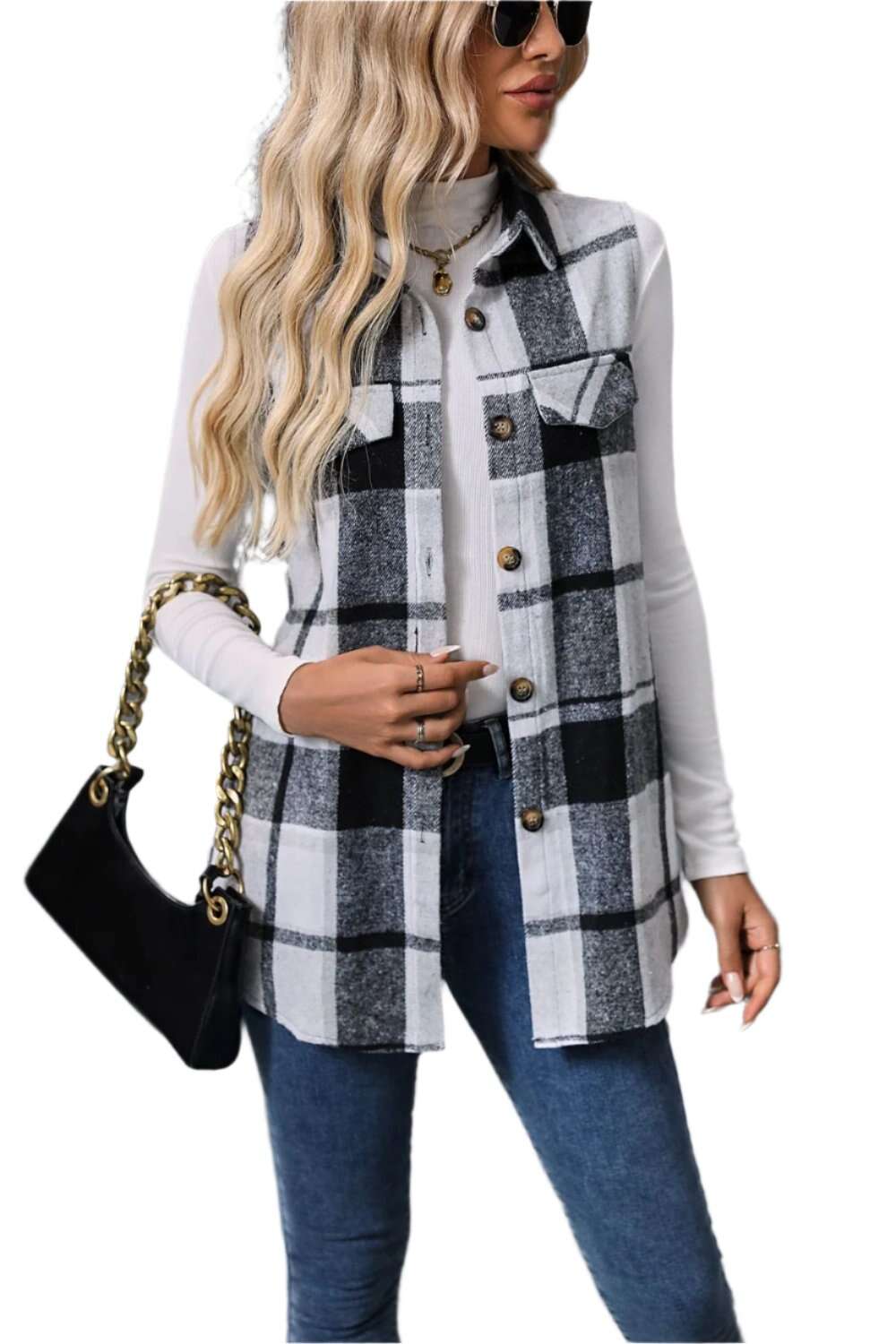 Women Plaid Button Up Vest Coat,Long Cardigan,Warm Vest - MaribelaShop2