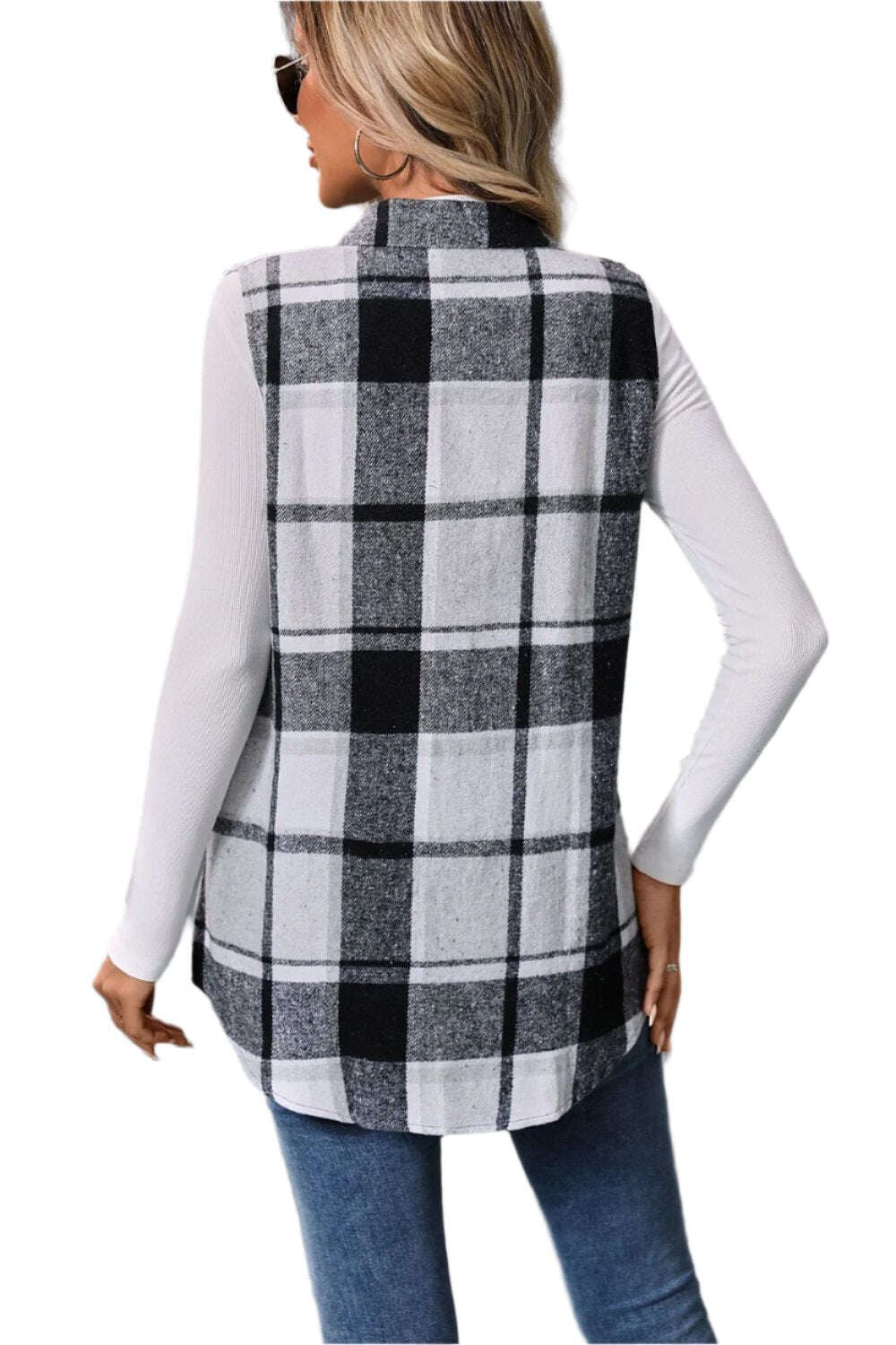 Women Plaid Button Up Vest Coat,Long Cardigan,Warm Vest - MaribelaShop2