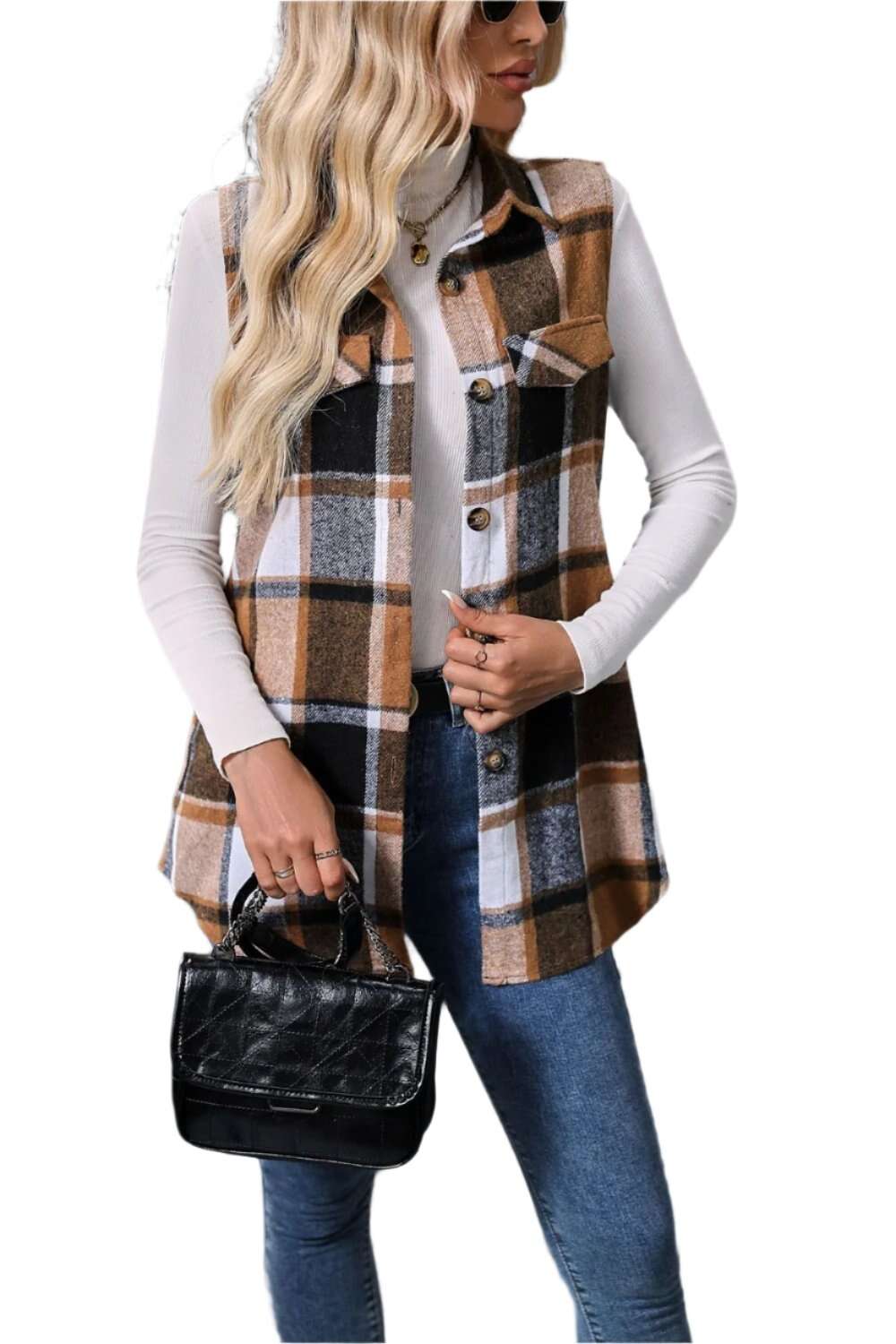 Women Plaid Button Up Vest Coat,Long Cardigan,Warm Vest - MaribelaShop2