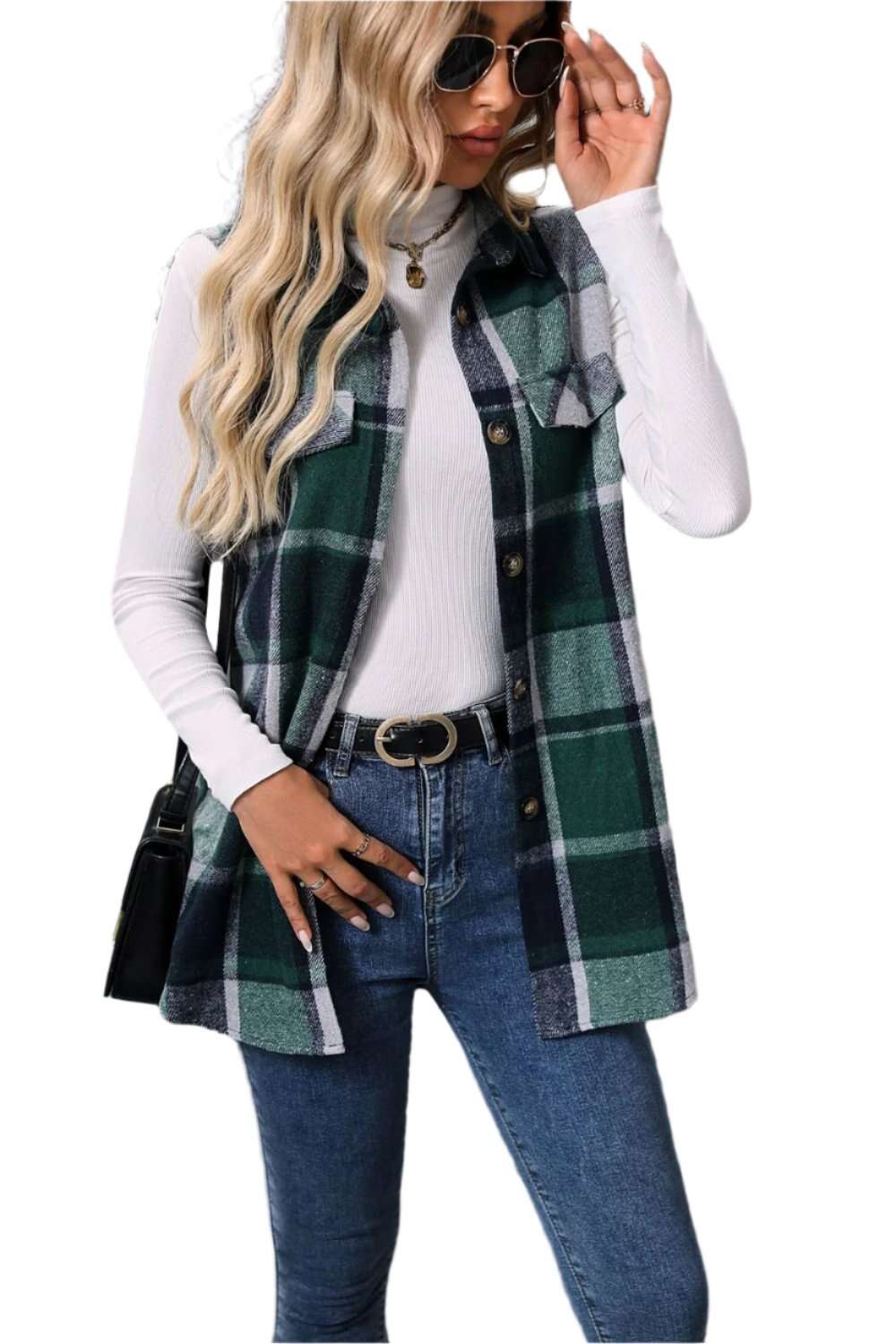 Women Plaid Button Up Vest Coat,Long Cardigan,Warm Vest - MaribelaShop2