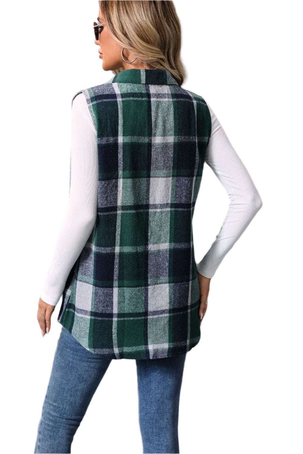 Women Plaid Button Up Vest Coat,Long Cardigan,Warm Vest - MaribelaShop2