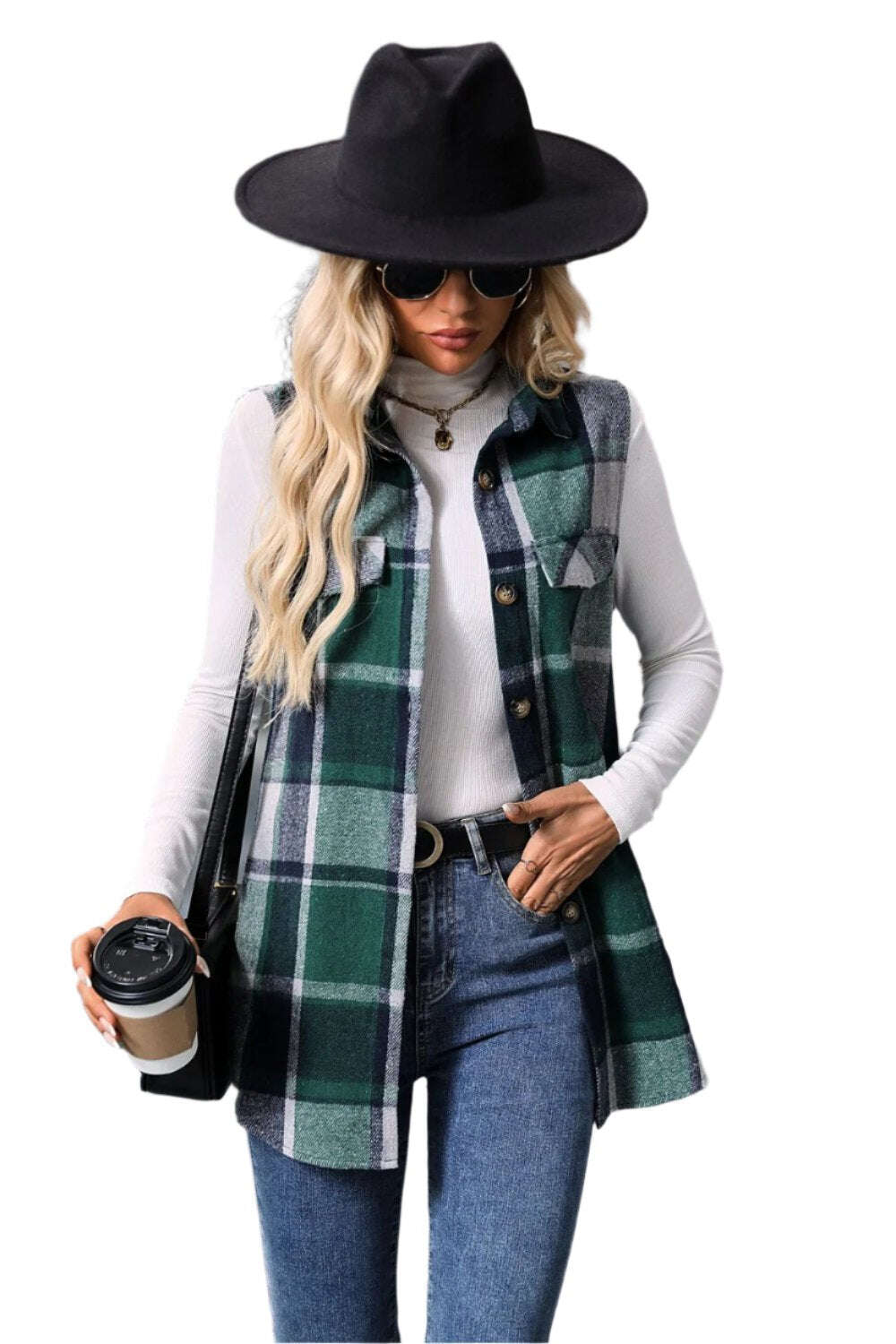 Women Plaid Button Up Vest Coat,Long Cardigan,Warm Vest - MaribelaShop2