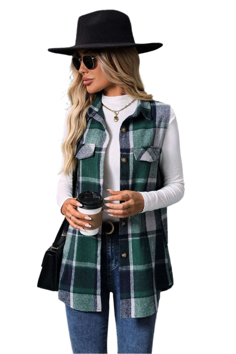 Women Plaid Button Up Vest Coat,Long Cardigan,Warm Vest - MaribelaShop2