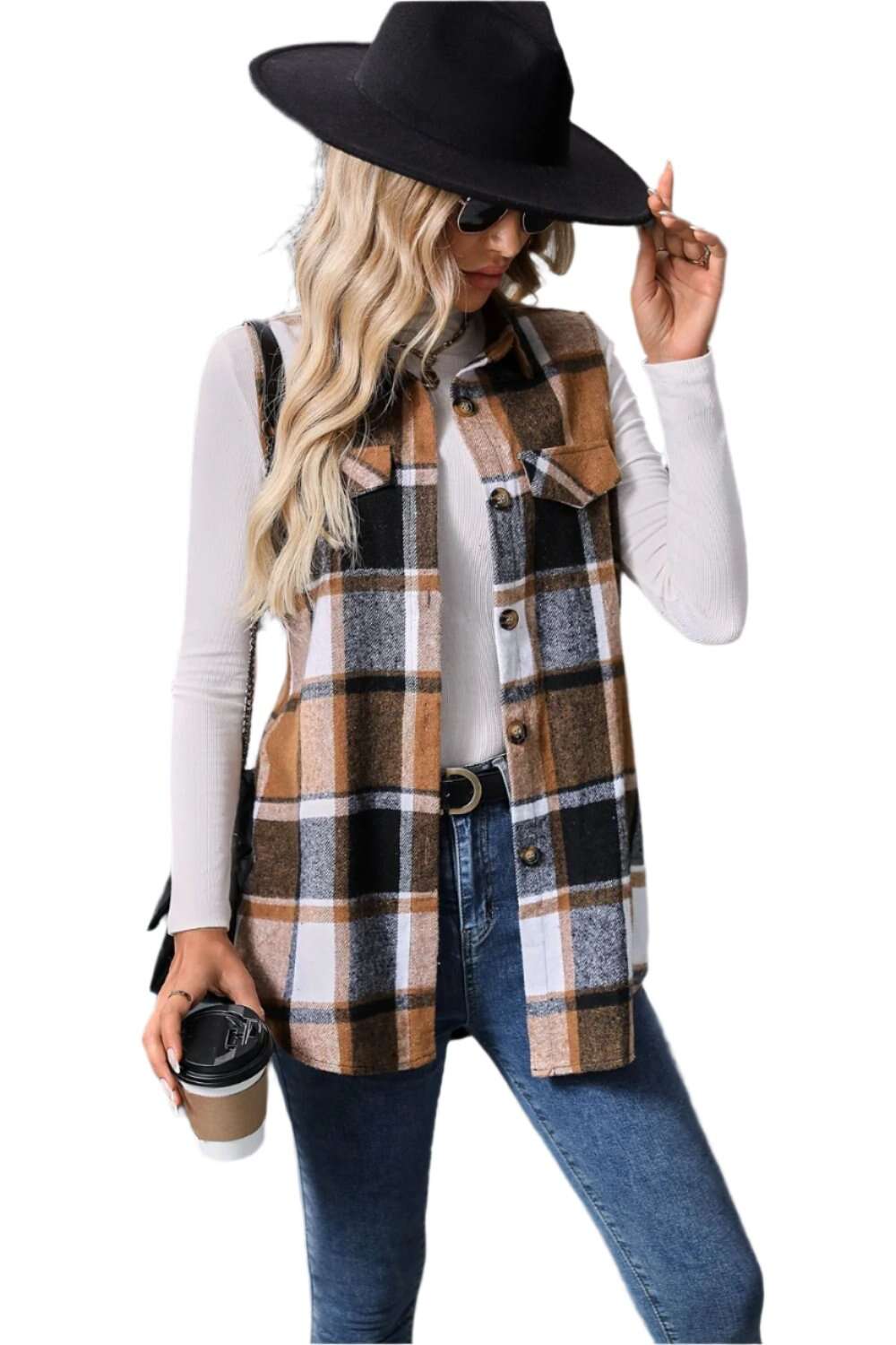 Women Plaid Button Up Vest Coat,Long Cardigan,Warm Vest - MaribelaShop2