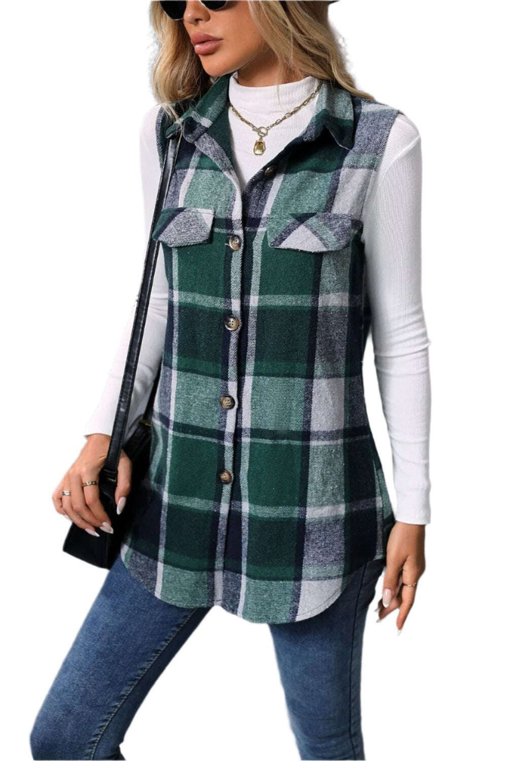 Women Plaid Button Up Vest Coat,Long Cardigan,Warm Vest - MaribelaShop2