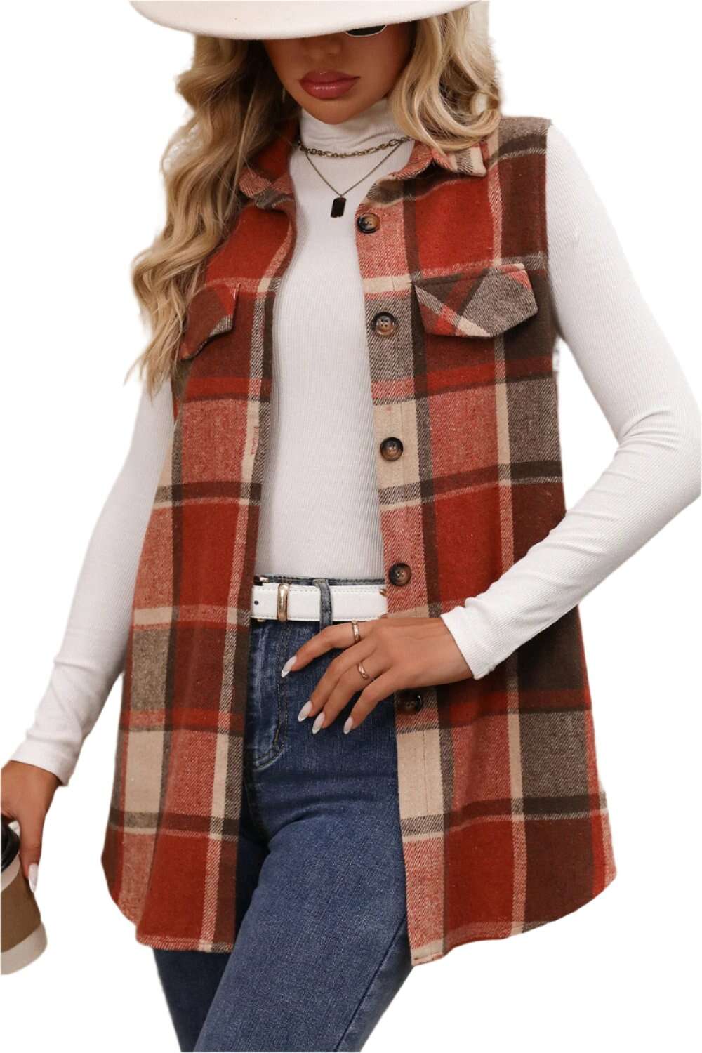 Women Plaid Button Up Vest Coat,Long Cardigan,Warm Vest - MaribelaShop2