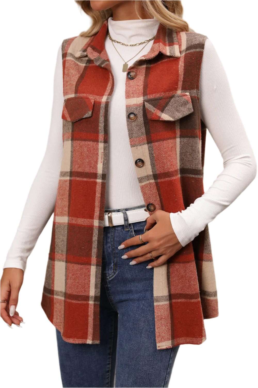 Women Plaid Button Up Vest Coat,Long Cardigan,Warm Vest - MaribelaShop2