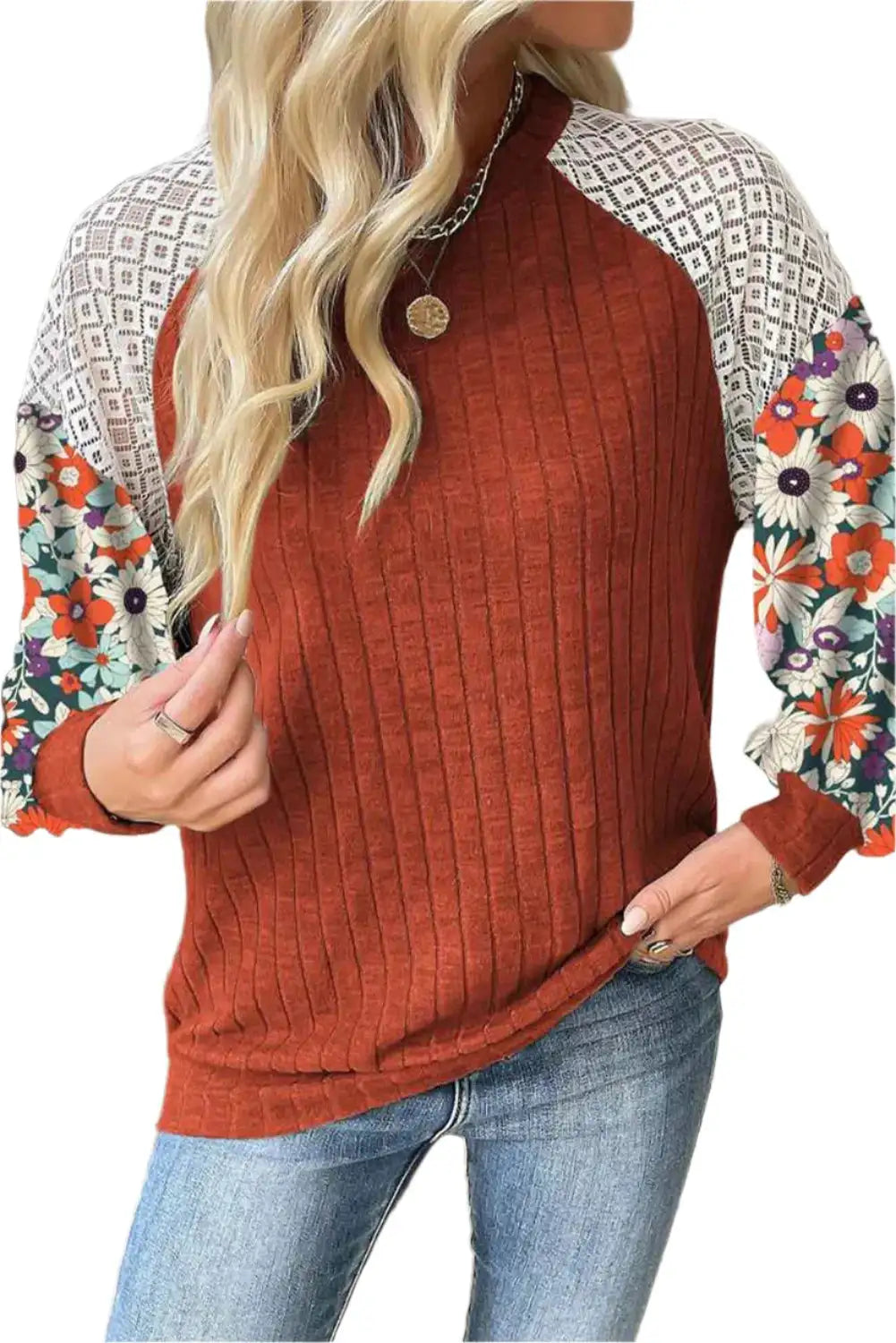 Women Printed Round Neck Long Sleeve Top - MaribelaShop2